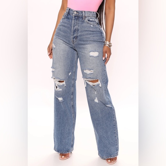 NWT FN WIDE LEG DISTRESSED JEANS - Picture 1 of 4
